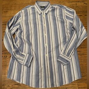 Bugatchi Uomo Striped Button-Down Shirt, Blue/White, Men’s XL